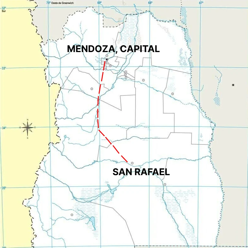 Ruta desde Mendoza Capital hasta San Rafael.